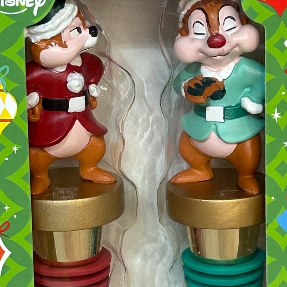 New Disney Parks Chip & Dale Elf Elves Holiday Bottle Stopper Topper Set of 2 - Picture 4 of 4